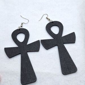 Black ankh earrings wood cross feminine symbol earrings